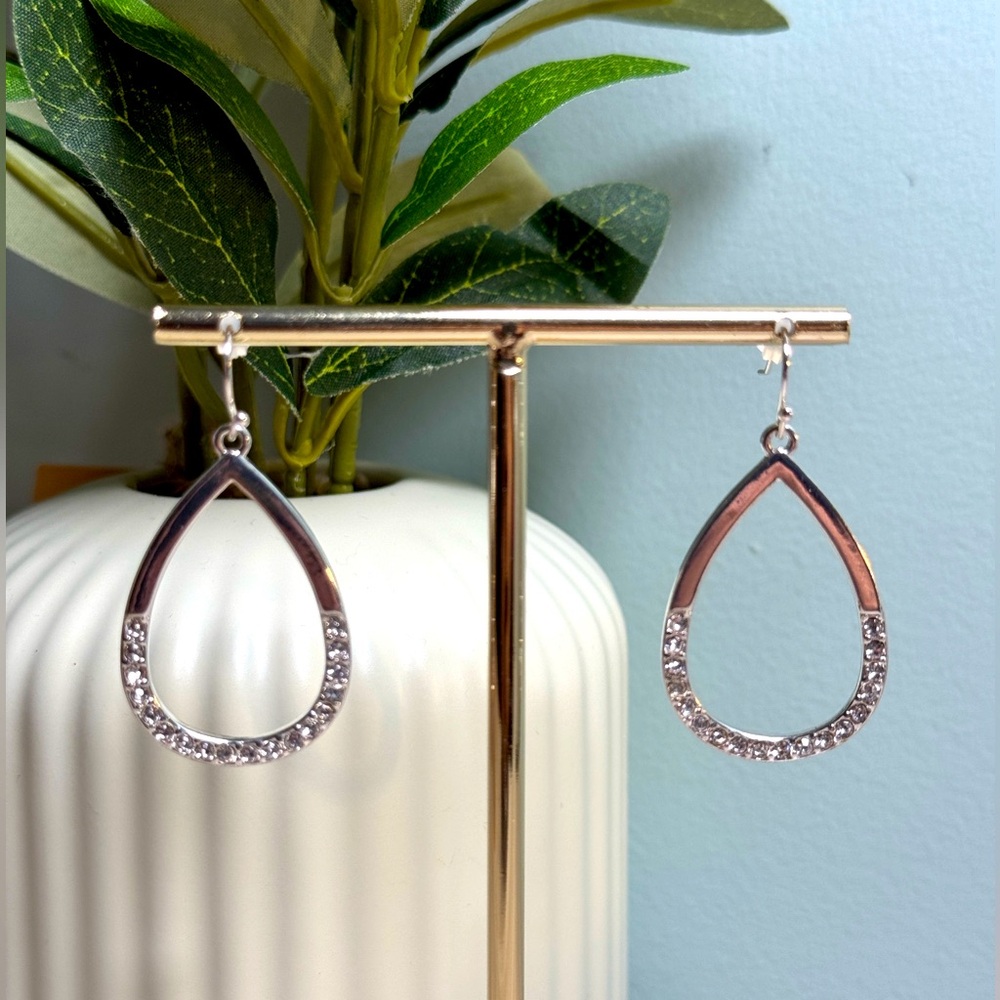 Silver Teardrop Earrings with Rhinestones